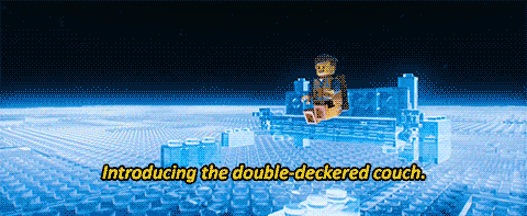 A clip of Emmet from the LEGO movie, showing off his double-decker couch